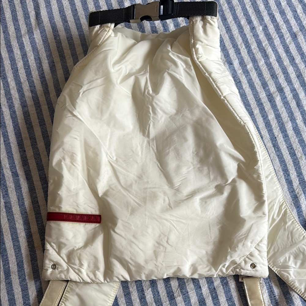 Prada Ivory Tote with Burgundy Accent